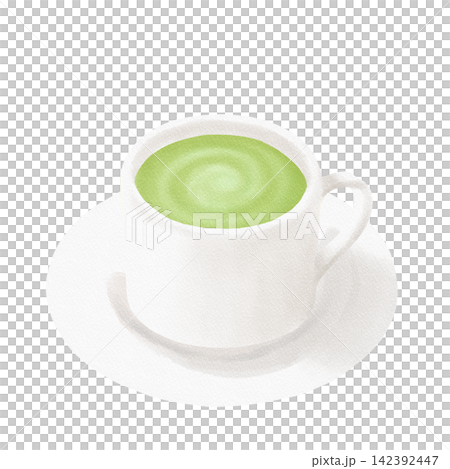 水彩で描いた抹茶ラテ 水彩で描いた抹茶ラテ 142392447
