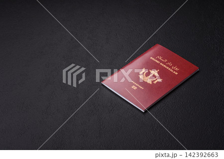 Brunei passport for travelling, flying and doing business. Brunei document, id Brunei passport for travelling, flying and doing business. Brunei document, id 142392663