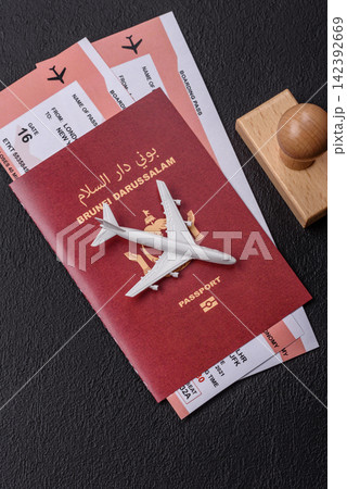 Brunei passport for travelling, flying and doing business. Brunei document, id Brunei passport for travelling, flying and doing business. Brunei document, id 142392669
