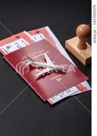 Brunei passport for travelling, flying and doing business. Brunei document, id Brunei passport for travelling, flying and doing business. Brunei document, id 142392670