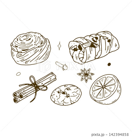 Cinnamon Pastries and Winter Baking Elements Cinnamon Pastries and Winter Baking Elements 142394858