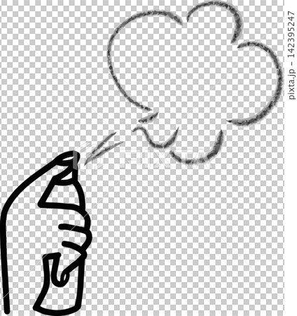 一隻手噴灑噴霧的插圖;乳液/香水的簡單圖示;線條畫。 一隻手噴灑噴霧的插圖;乳液/香水的簡單圖示;線條畫。 142395247