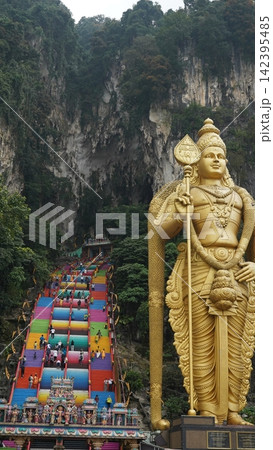 Batu Caves Malaysia Colorful Stairs and Murugan Statue 142395485