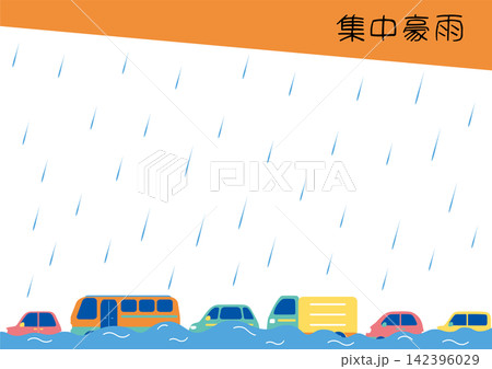 大雨による道路冠水と車の水没 大雨による道路冠水と車の水没 142396029