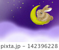 三日月にぶら下がるウサギ 142396228