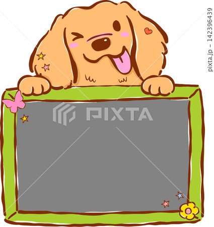 Cute Back to School Dog Golden Retriever Holding a Blank Blackboard Cartoon Hand Drawn Cute Back to School Dog Golden Retriever Holding a Blank Blackboard Cartoon Hand Drawn 142396439
