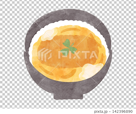 水彩風格的可愛輕鬆的豬排飯插畫。 142396890