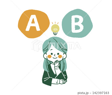 AとBの選択肢を比較をしている女性-4色 AとBの選択肢を比較をしている女性-4色 142397163