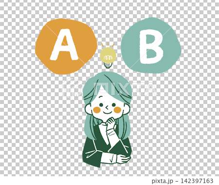 AとBの選択肢を比較をしている女性-4色 AとBの選択肢を比較をしている女性-4色 142397163