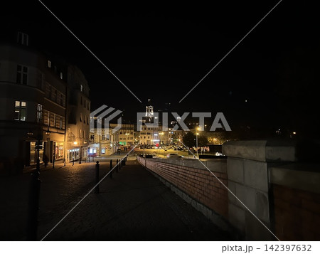 Night view of Przemysl city street and bridge in Poland 142397632