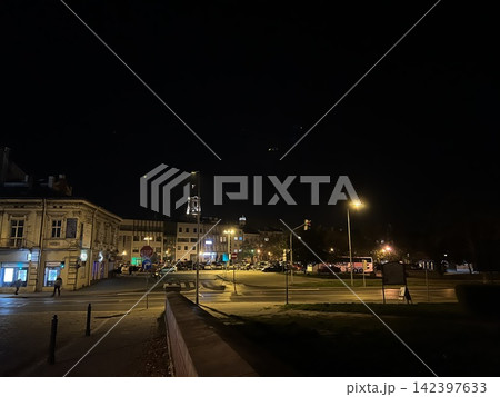 Night view of Przemysl city street and bridge in Poland 142397633