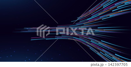 Abstract Colorful Digital Light Trails with Futuristic Motion and Technology Background. 142397705