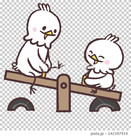 An illustration of a white bird playing on a seesaw. An illustration of a white bird playing on a seesaw. 142397914