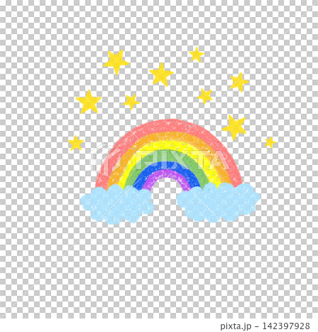 クレヨンで描いた虹と黄色の星 クレヨンで描いた虹と黄色の星 142397928