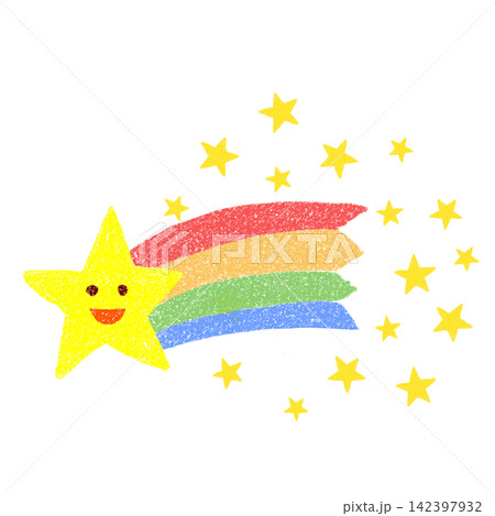クレヨンで描いた笑顔の星と虹 クレヨンで描いた笑顔の星と虹 142397932