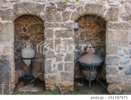 Castle courtyard with garden and ancient walls in Marmaris Turkey 142397971
