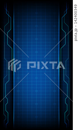 Digital technology background with HUD grid display elements, vertical frame and futurist lines 142400349