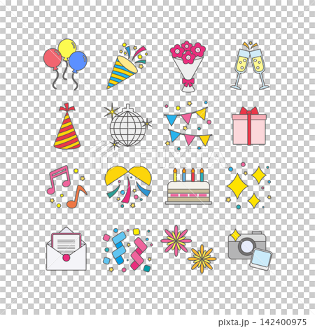 Party Icon Set | Adjustable Line Width | Vector Material for Celebrations and Fun Times Party Icon Set | Adjustable Line Width | Vector Material for Celebrations and Fun Times 142400975
