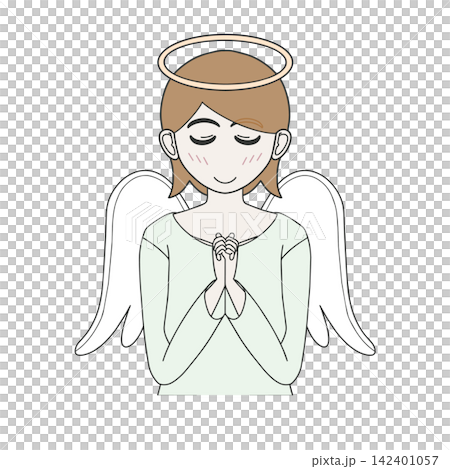 手を合わせて静かに祈りを捧げる可愛い天使（エンジェル）のイラスト 142401057