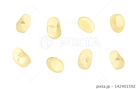 煎り大豆(炒り大豆)のセット 手描き水彩イラスト素材 煎り大豆(炒り大豆)のセット 手描き水彩イラスト素材 142401592