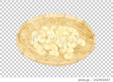 竹ざるに乗った煎り大豆(炒り大豆) 手描き水彩イラスト素材 竹ざるに乗った煎り大豆(炒り大豆) 手描き水彩イラスト素材 142401607