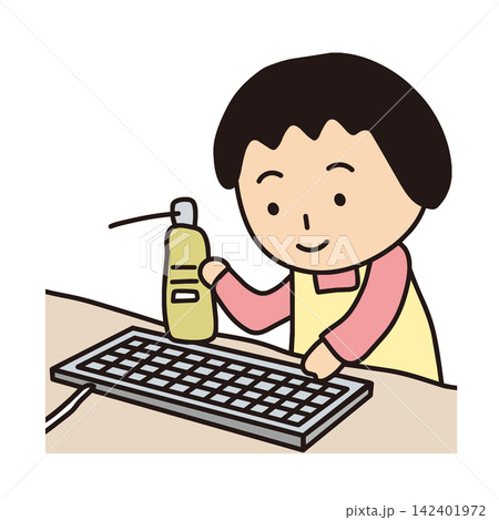 キーボードを掃除する女性 142401972