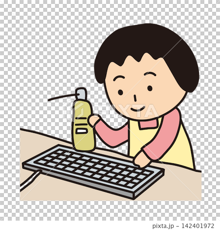 キーボードを掃除する女性 142401972