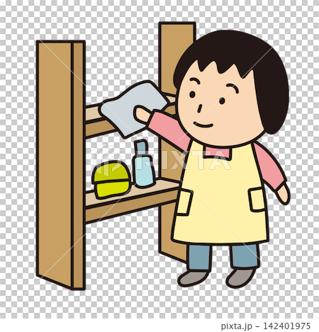 Woman wiping the shelves Woman wiping the shelves 142401975