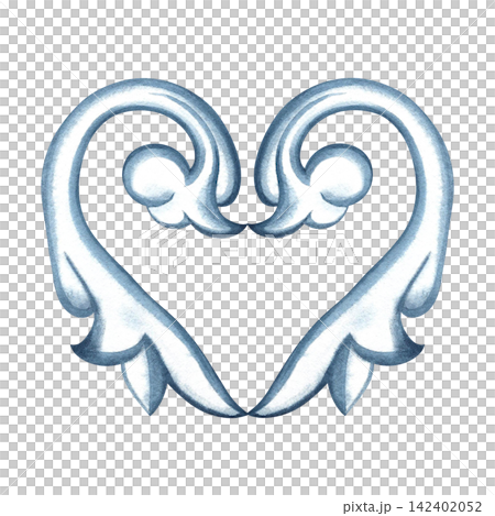 Decorative blue ornament in the Baroque style. A hand drawn watercolor illustration. A versatile element for borders, prints and textiles, covers, invitations and postcards, web pages and much more. Decorative blue ornament in the Baroque style. A hand drawn watercolor illustration. A versatile element for borders, prints and textiles, covers, invitations and postcards, web pages and much more. 142402052