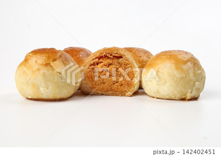 Fresh baked cheese bread rolls on white background Fresh baked cheese bread rolls on white background 142402451