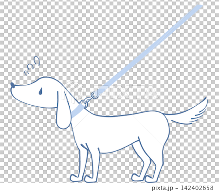 An illustration of a dog struggling with a taut leash. An illustration of a dog struggling with a taut leash. 142402658