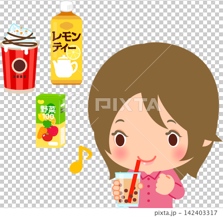 年輕女性正在喝各種甜飲料 142403317