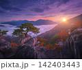 Sunset over mountains with ocean view and rocky cliffs 142403443