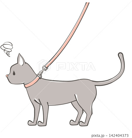 首輪とリード　不機嫌な猫のイラスト 142404373