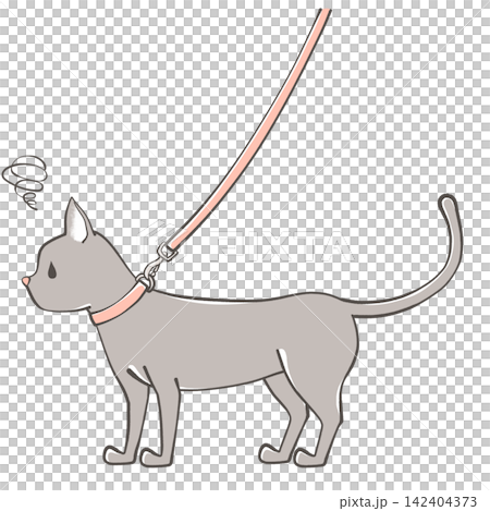 Collar and leash; illustration of a grumpy cat Collar and leash; illustration of a grumpy cat 142404373