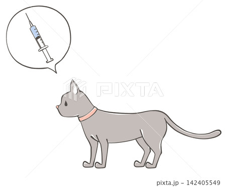 吹き出しに注射器が描かれた猫のイラスト 142405549