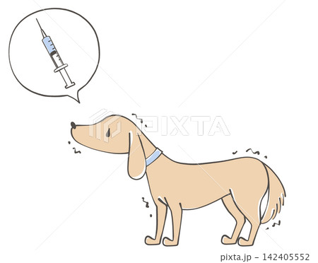 注射を怖がって震える犬のイラスト 注射を怖がって震える犬のイラスト 142405552