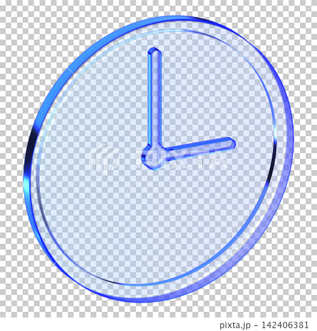 Blue glass clock icon in glassmorphism style for time management, sleek watch symbol designed for schedule planning, alarm, and history log Blue glass clock icon in glassmorphism style for time management, sleek watch symbol designed for schedule planning, alarm, and history log 142406381