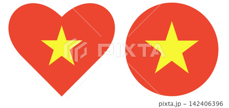 Flag of Vietnam in heart shape, love symbol and round flag of Vietnam isolated in circle shape set. Flag of Vietnam in heart shape, love symbol and round flag of Vietnam isolated in circle shape set. 142406396