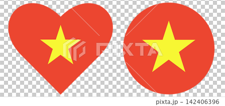 Flag of Vietnam in heart shape, love symbol and round flag of Vietnam isolated in circle shape set. Flag of Vietnam in heart shape, love symbol and round flag of Vietnam isolated in circle shape set. 142406396