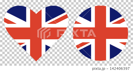 United Kingdom flag isolated in circle and heart shape set. United Kingdom flag isolated in circle and heart shape set. 142406397