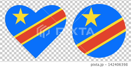 flag of Democratic Republic of the Congo in heart shape and round flag in circle shape set. flag of Democratic Republic of the Congo in heart shape and round flag in circle shape set. 142406398