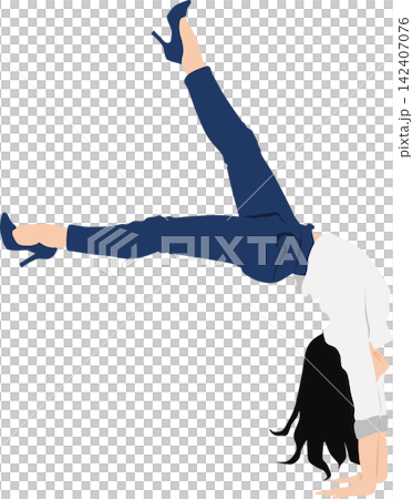 An illustration of a businesswoman supporting herself with her hands. An illustration of a businesswoman supporting herself with her hands. 142407076