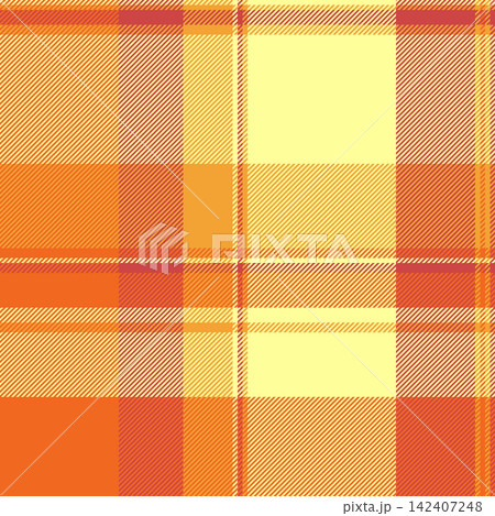 Oilcloth seamless texture vector, suite textile tartan plaid. Trend pattern fabric background check in orange and yellow colors. 142407248