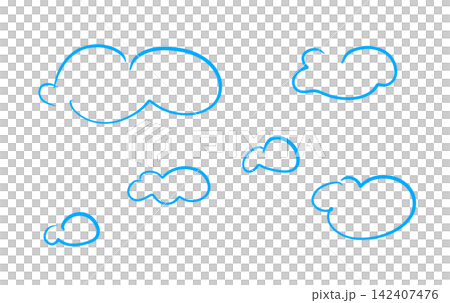 It is a cloud line drawing drawn with a sky blue felt-tip pen. It is a cloud line drawing drawn with a sky blue felt-tip pen. 142407476