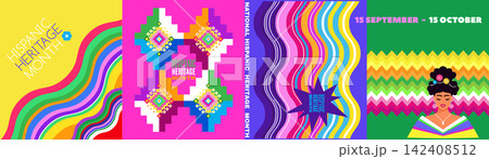 National Hispanic heritage month greeting card with girl, women, papel picado, guitar Hispanic and Latino Americans culture, event Celebrate in United States Vector illustration template background National Hispanic heritage month greeting card with girl, women, papel picado, guitar Hispanic and Latino Americans culture, event Celebrate in United States Vector illustration template background 142408512