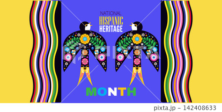 National Hispanic heritage month poster, web banner with papel picado, guitar, decor Hispanic and Latino Americans culture, even National Hispanic heritage month poster, web banner with papel picado, guitar, decor Hispanic and Latino Americans culture, even 142408633