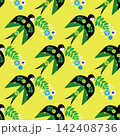 Swallow seamless pattern for National Hispanic Heritage Month, spanish culture America celebrate template with birds, floral foliage Vector colorful cute ornament illustration 142408736