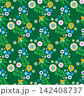 Swallow seamless pattern for National Hispanic Heritage Month, spanish culture America celebrate template with birds, floral foliage Vector colorful cute ornament illustration 142408737