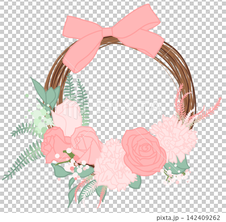 Flower wreath with roses and carnations. Flower wreath with roses and carnations. 142409262